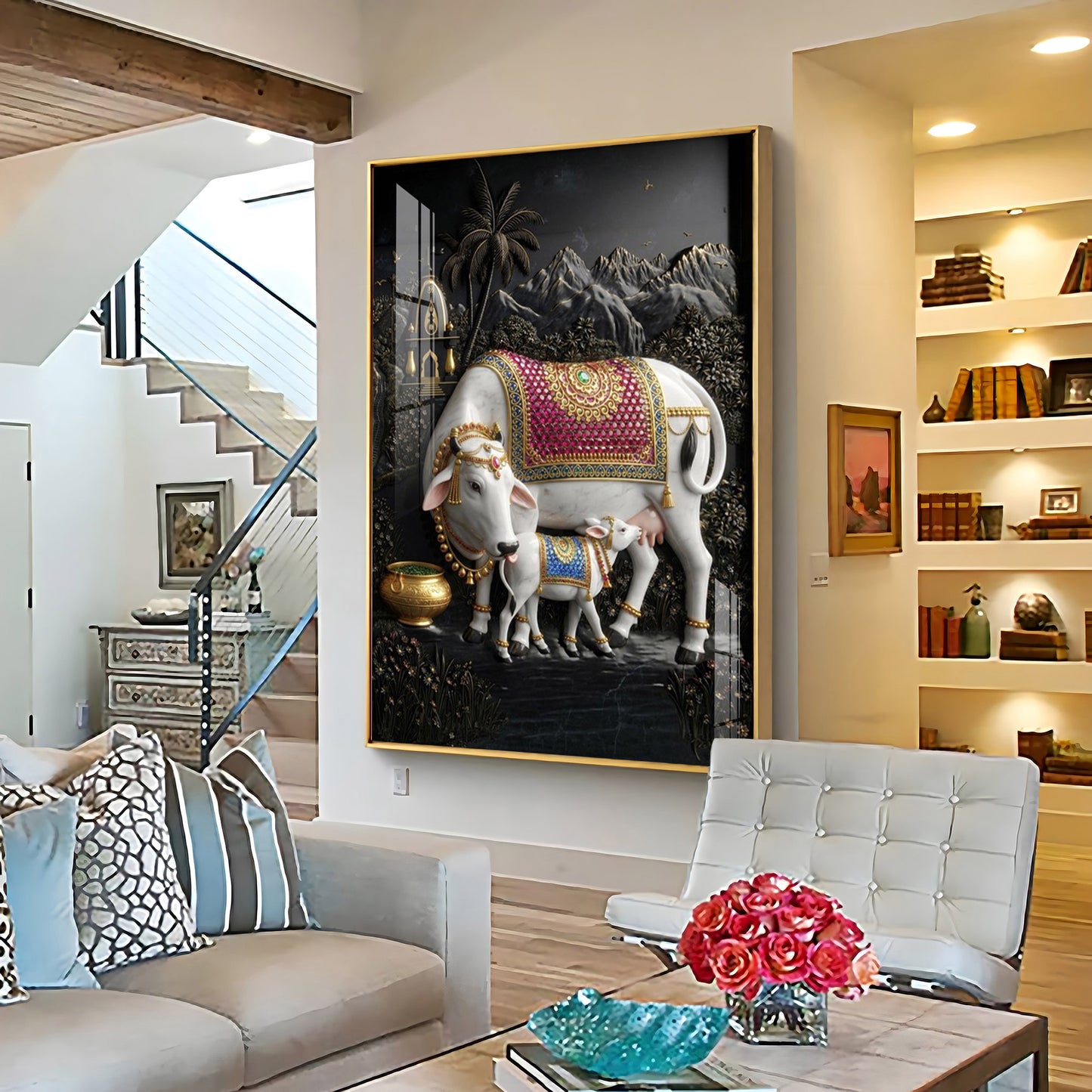 Divine Cow Kamadhenu Premium Acrylic Vertical Wall Art