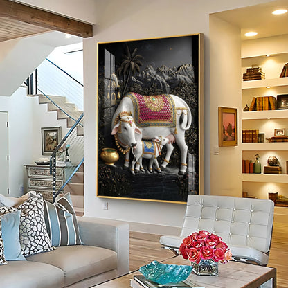 Divine Cow Kamadhenu Premium Acrylic Vertical Wall Art
