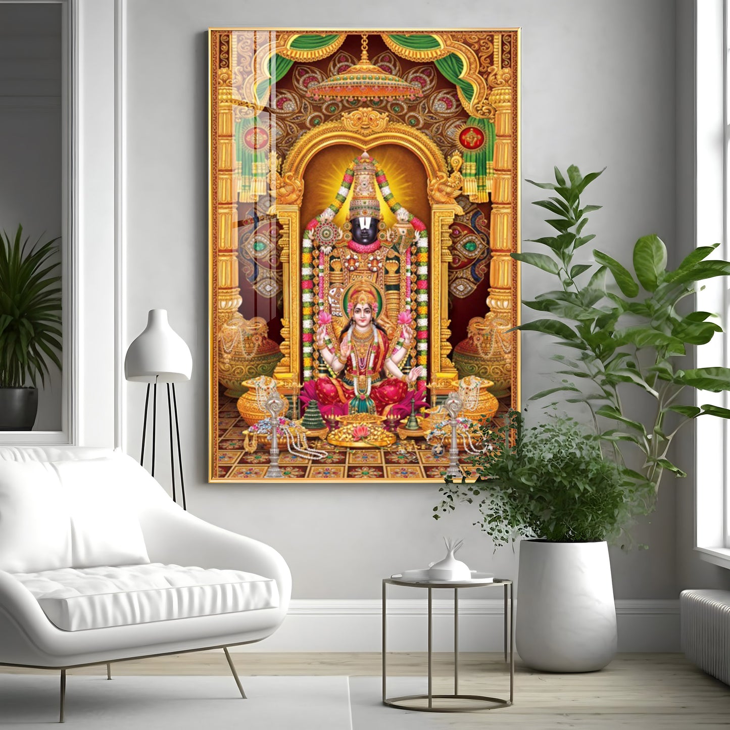 Tirupati Balaji With Goddess Lakshmi Premium Acrylic Vertical Wall Art
