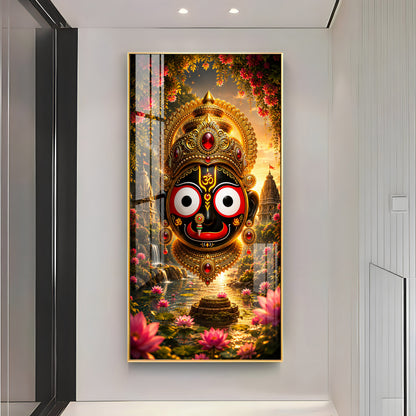Lord Jagannath Puri Golden Crown Premium Acrylic Vertical Wall Art