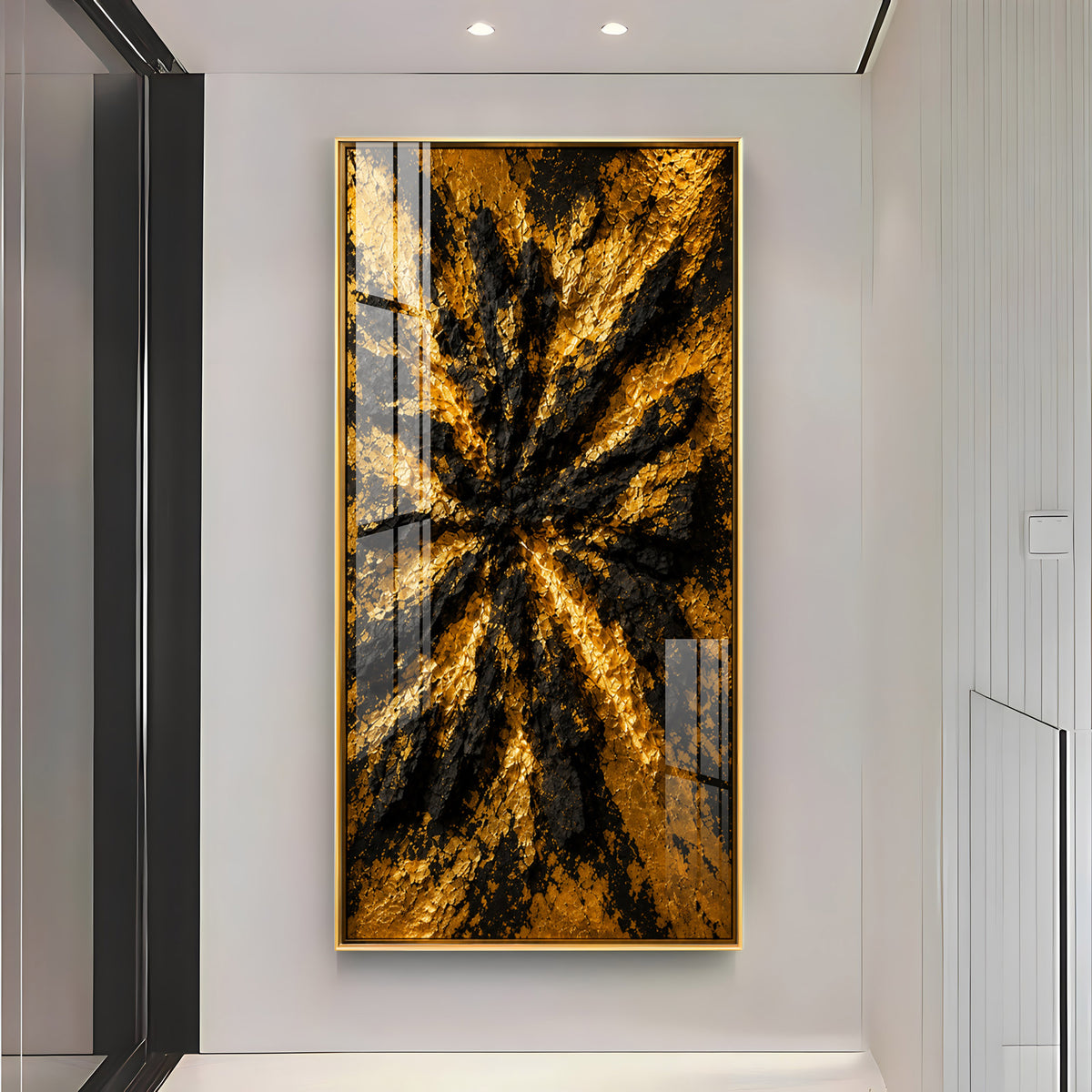 Abstract Textured Black & Gold Burst Premium Acrylic Vertical Wall Art