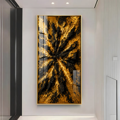 Abstract Textured Black & Gold Burst Premium Acrylic Vertical Wall Art