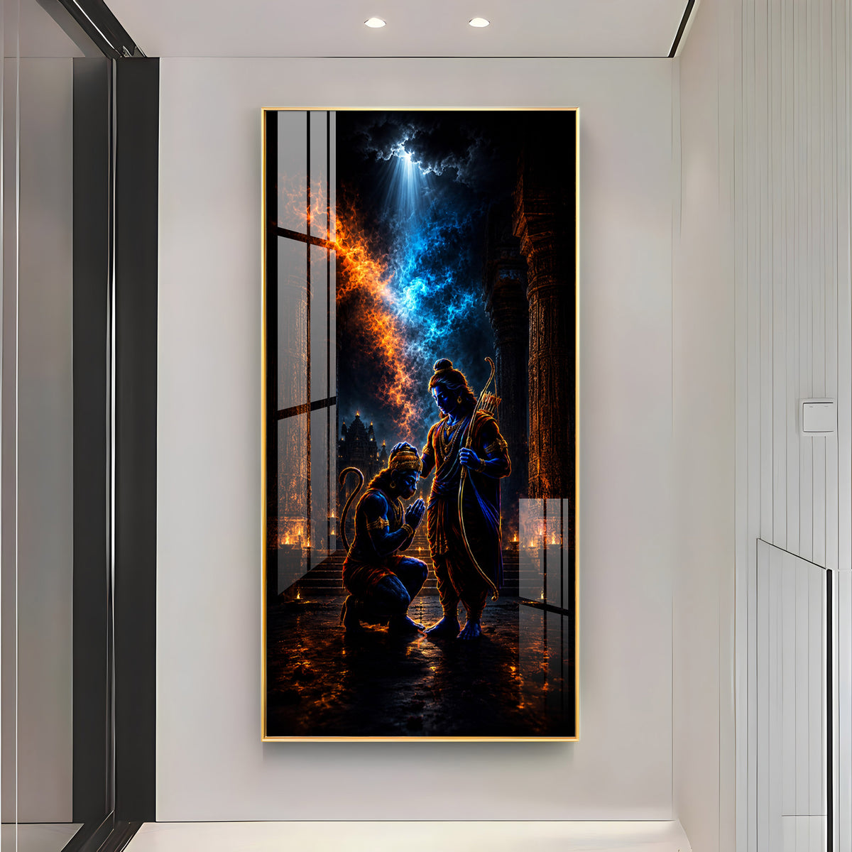 Sacred Lord Ram Blessing Hanumanji Premium Acrylic Vertical Wall Art