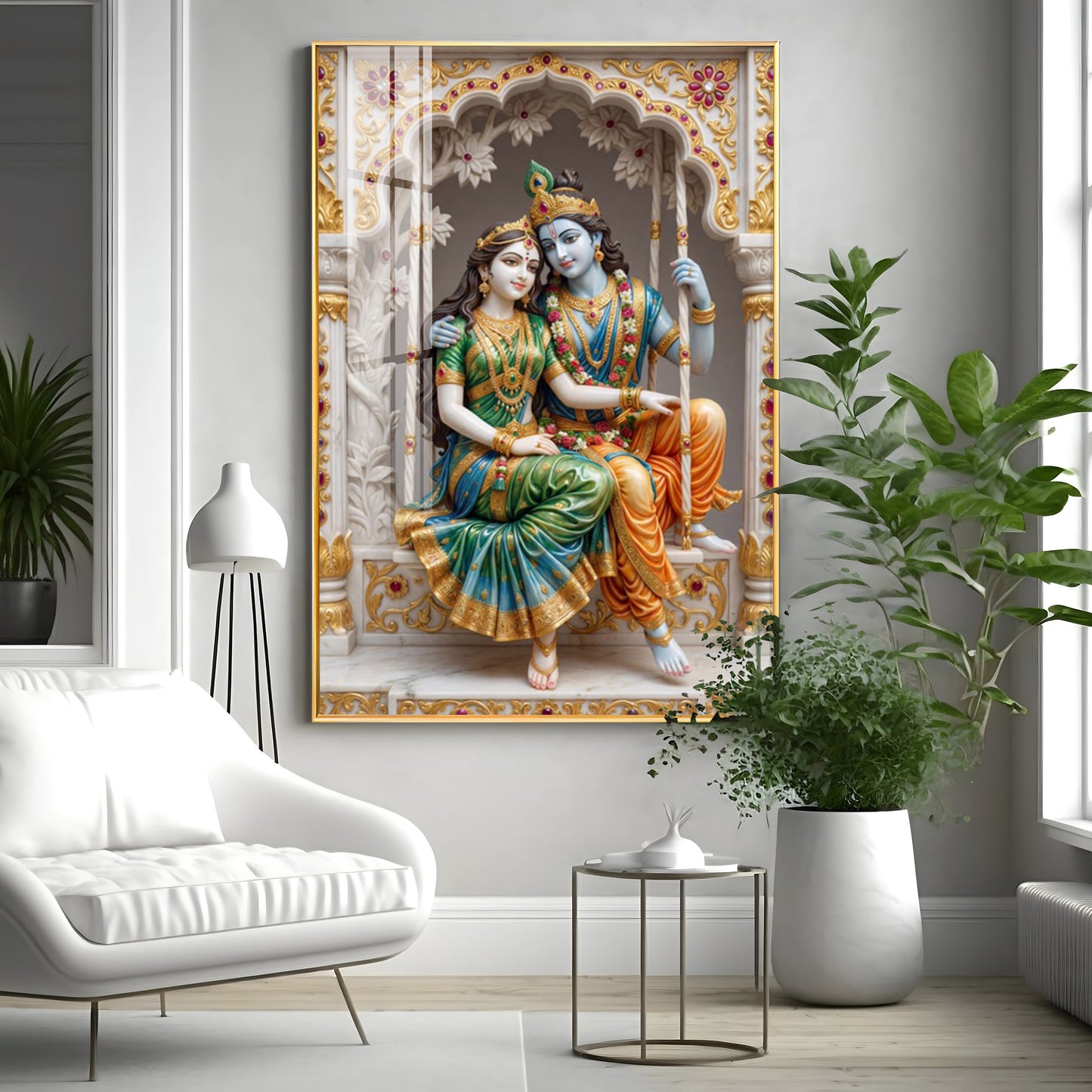 Sri Radha Krishna Blessing Premium Acrylic Vertical Wall Art