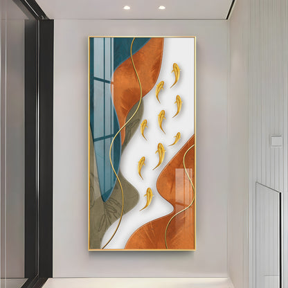 Gold Fish With Abstract Design Premium Acrylic Vertical Wall Art