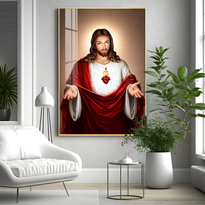 Jesus Christ With The Sacred Heart Premium Acrylic Vertical Wall Art