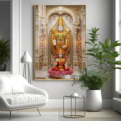 Tirupati Balaji With Devi Lakshmi Premium Acrylic Vertical Wall Art