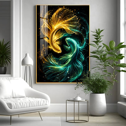 Luminous Gold Fish Premium Acrylic Vertical Wall Art