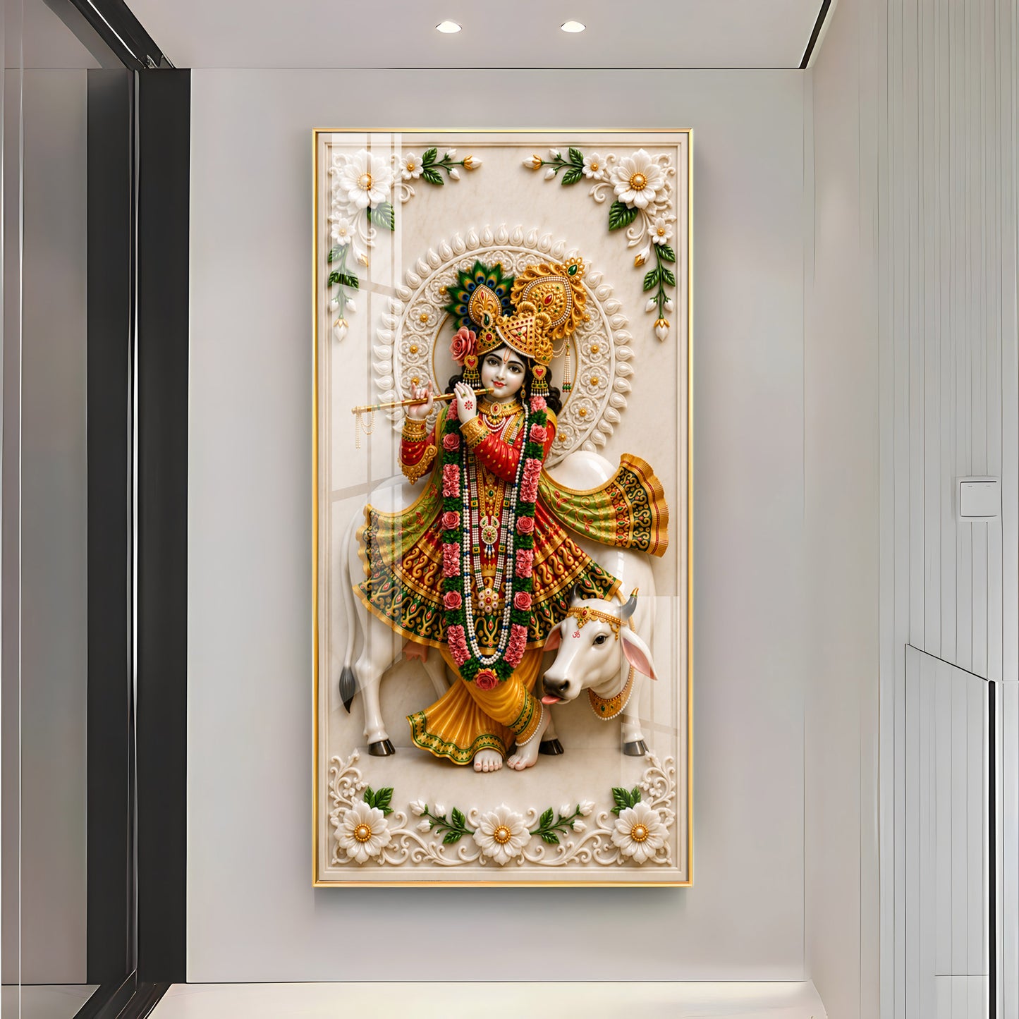 Lord Krishna Playing The Flute Premium Acrylic Vertical Wall Art
