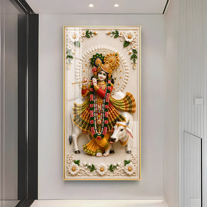 Lord Krishna Playing The Flute Premium Acrylic Vertical Wall Art