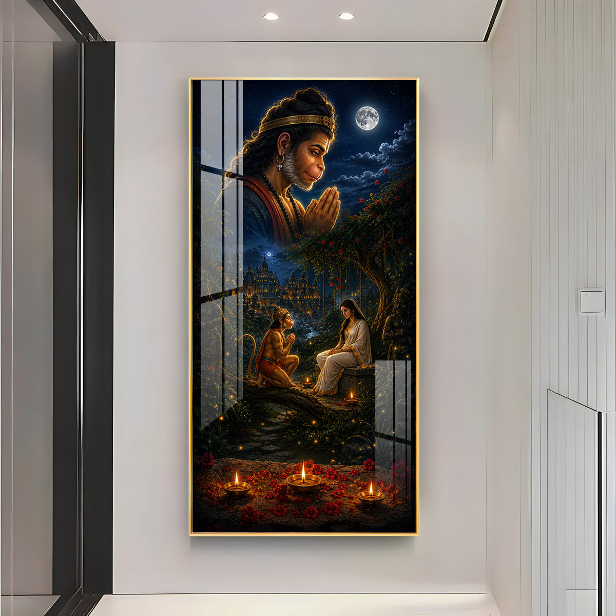 Lord Hanuman & Sita Maiya Premium Acrylic Vertical Wall Art