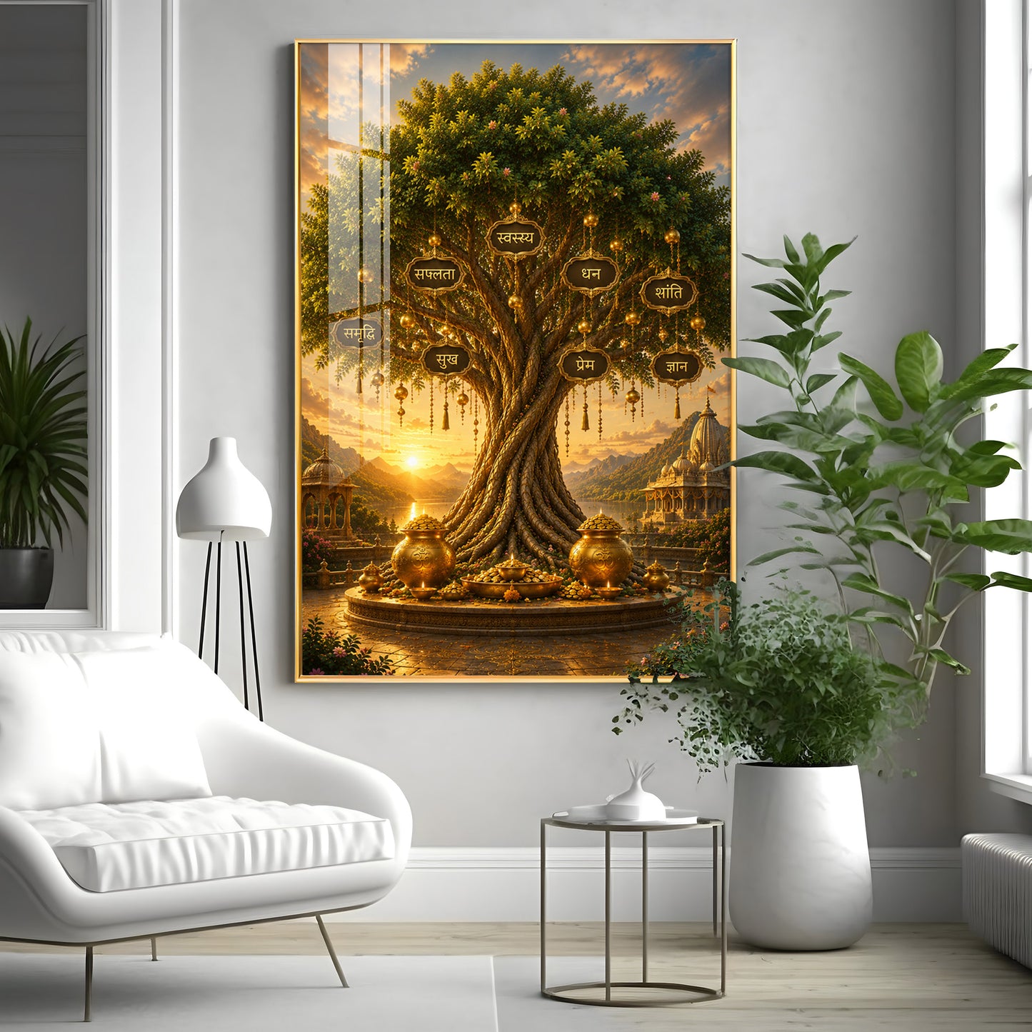 Golden Kalpavriksha Tree Premium Acrylic Vertical Wall Art
