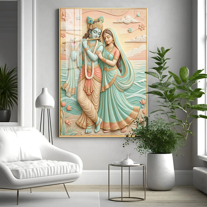 Hindu God Radha Krishna Premium Acrylic Vertical Wall Art