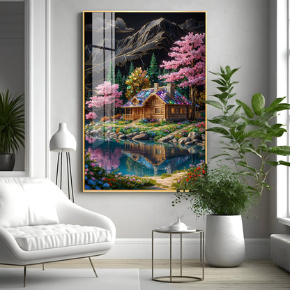 Water & Colorful Floral Landscaping Premium Acrylic Vertical Wall Art