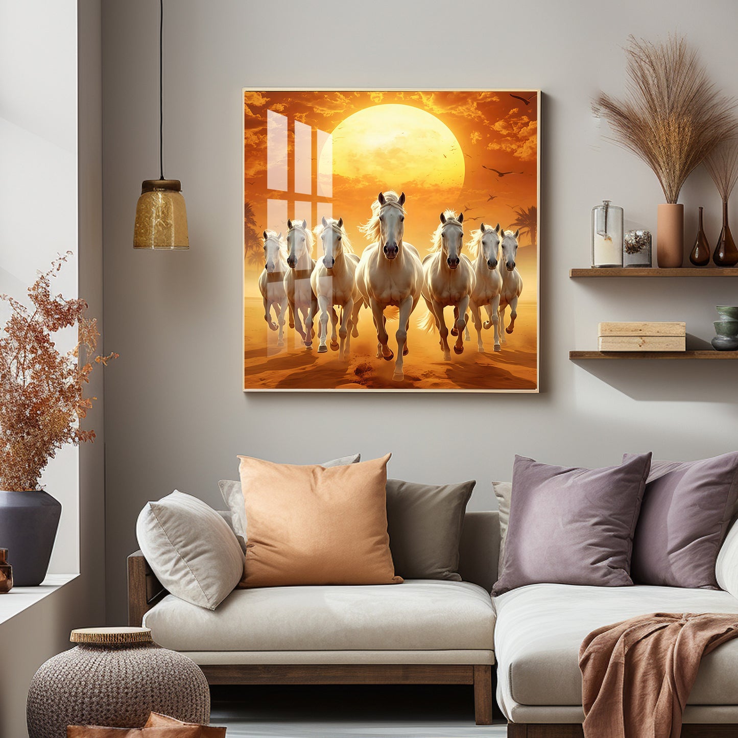 Seven White Horses Premium Acrylic Square Wall Art