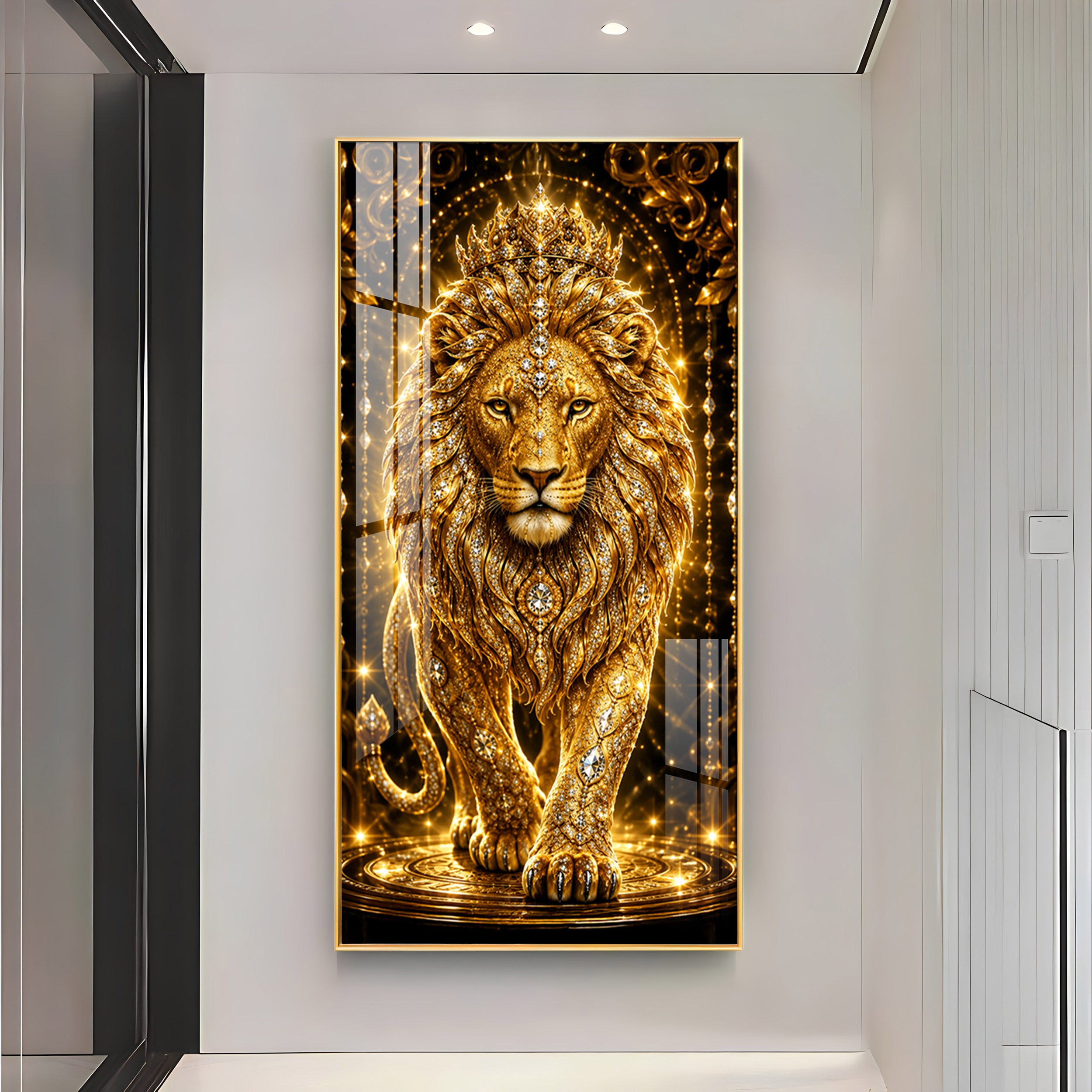 Golden Lion Premium Acrylic Vertical Wall Art