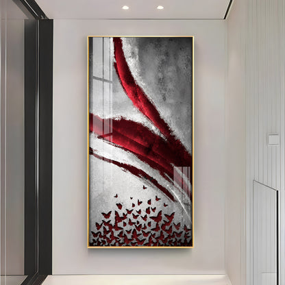 Red Crimson Swirl and Butterfly Premium Acrylic Vertical Wall Art