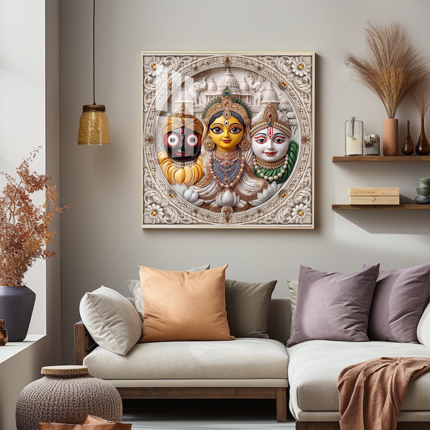 Lord Jagannath, Subhadra, & Balabhadra Premium Acrylic Square Wall Art