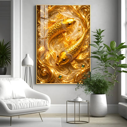 Golden Koi Fish Pair Premium Acrylic Vertical Wall Art