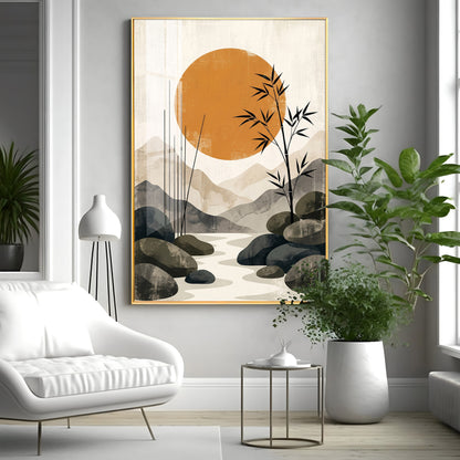 Colored Sun & Bamboo Branches Premium Acrylic Vertical Wall Art