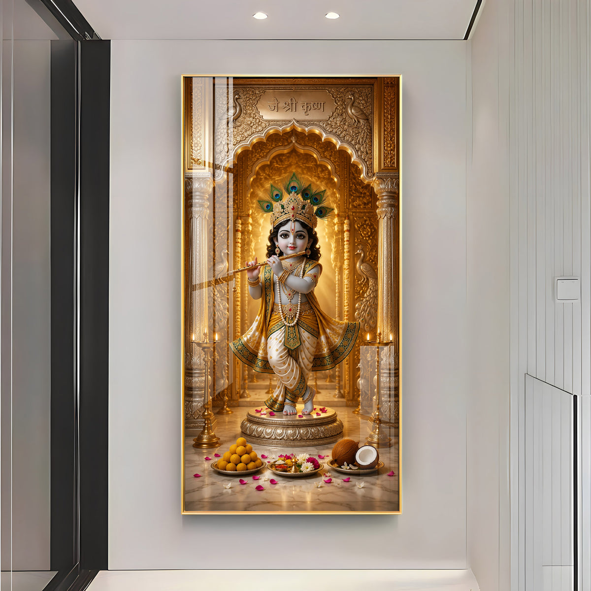 Little Krishna Playing Bansuri Premium Acrylic Vertical Wall Art