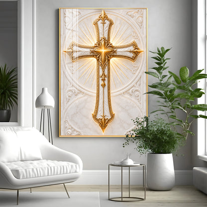 Golden Holy Cross Premium Acrylic Vertical Wall Art