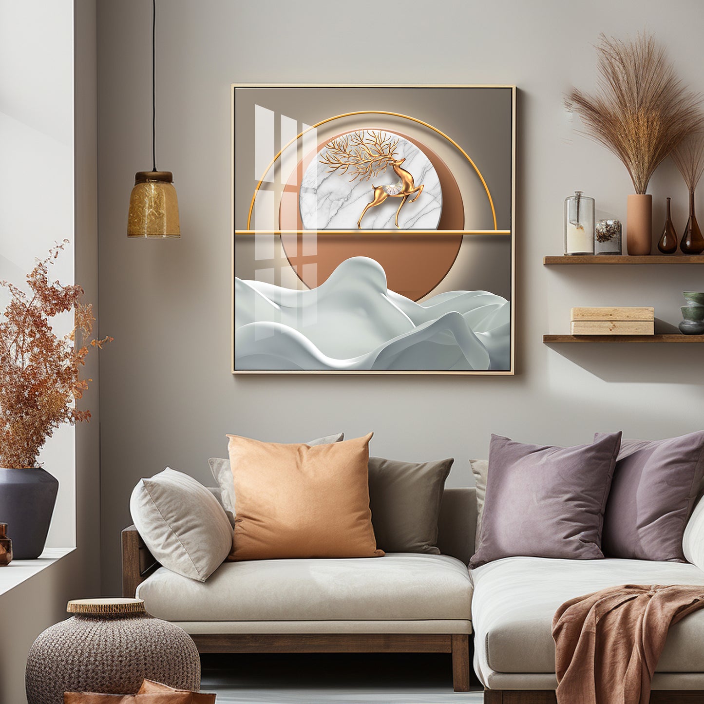 Modern Golden Deer Premium Acrylic Square Wall Art