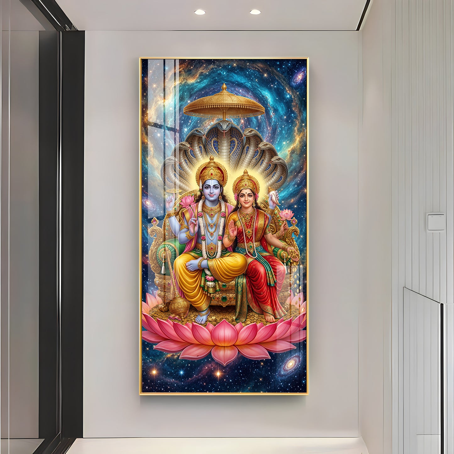 Lord Vishnu & Goddess Lakshmi Premium Acrylic Vertical Wall Art