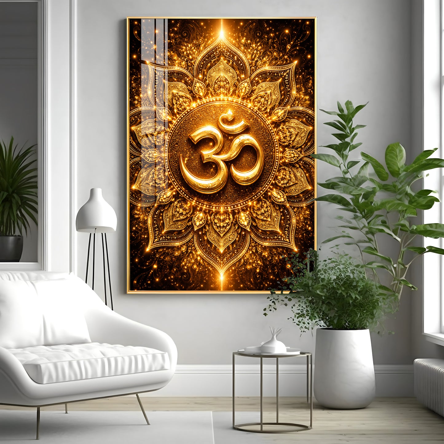 Radiant Golden Om Premium Acrylic Vertical Wall Art
