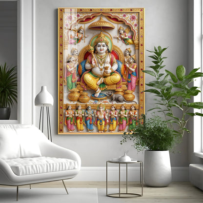 Lord Dhanpati Premium Acrylic Vertical Wall Art