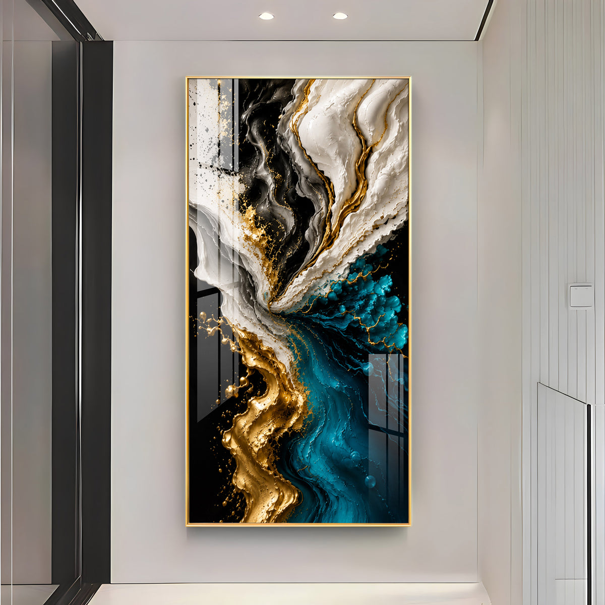 Abstract Fluid Liquid Marble & Gold Splash Premium Acrylic Vertical Wall Art