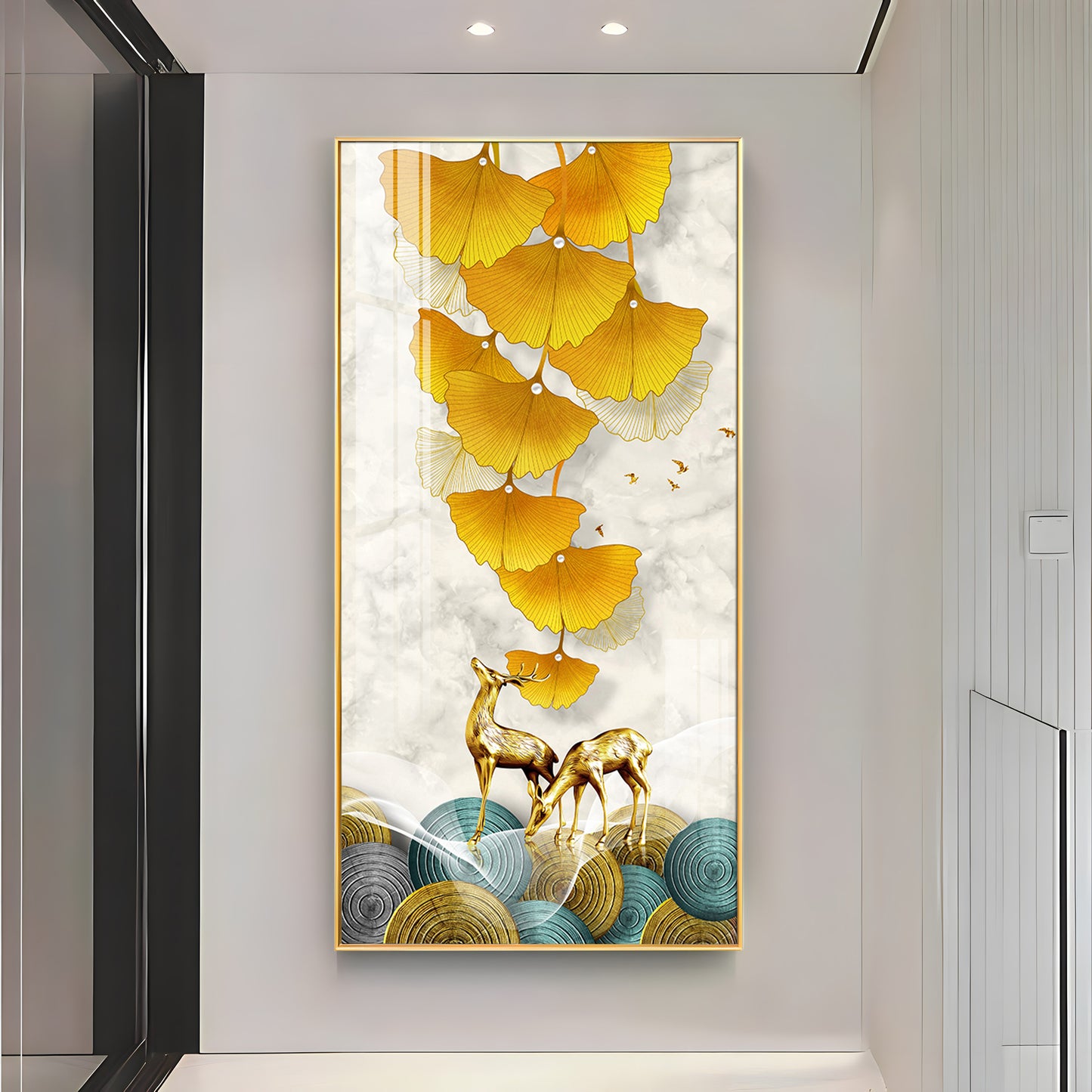Elk Leaves With Deer Premium Acrylic Vertical Wall Art