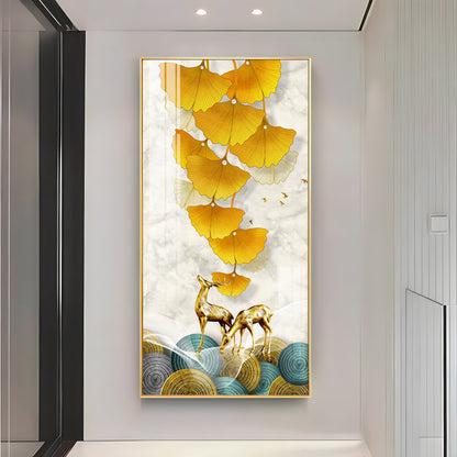 Elk Leaves With Deer Premium Acrylic Vertical Wall Art