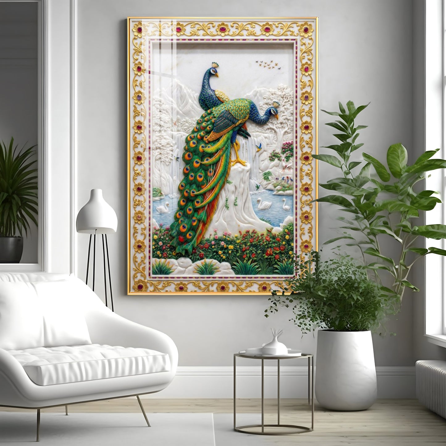 Beautiful Two Peacocks Premium Acrylic Vertical Wall Art
