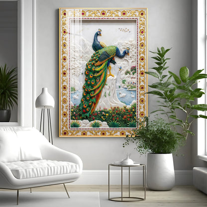 Beautiful Two Peacocks Premium Acrylic Vertical Wall Art