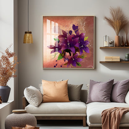 Purple Flowers Premium Acrylic Square Wall Art