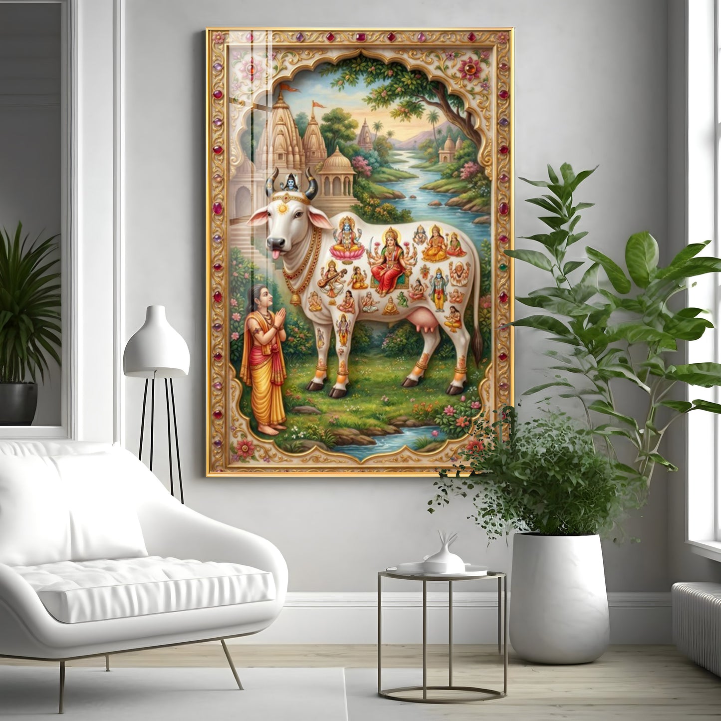 Kamdhenu Gau Mata Premium Acrylic Vertical Wall Art