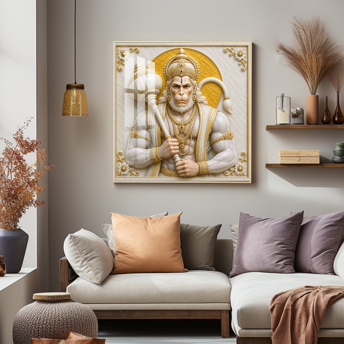 Bajrangbali With Gada Premium Acrylic Square Wall Art