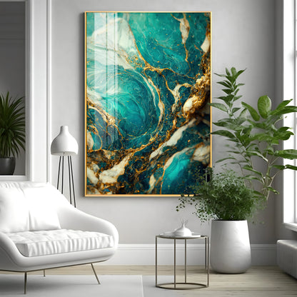 Golden Vein Elegance Premium Acrylic Vertical Wall Art