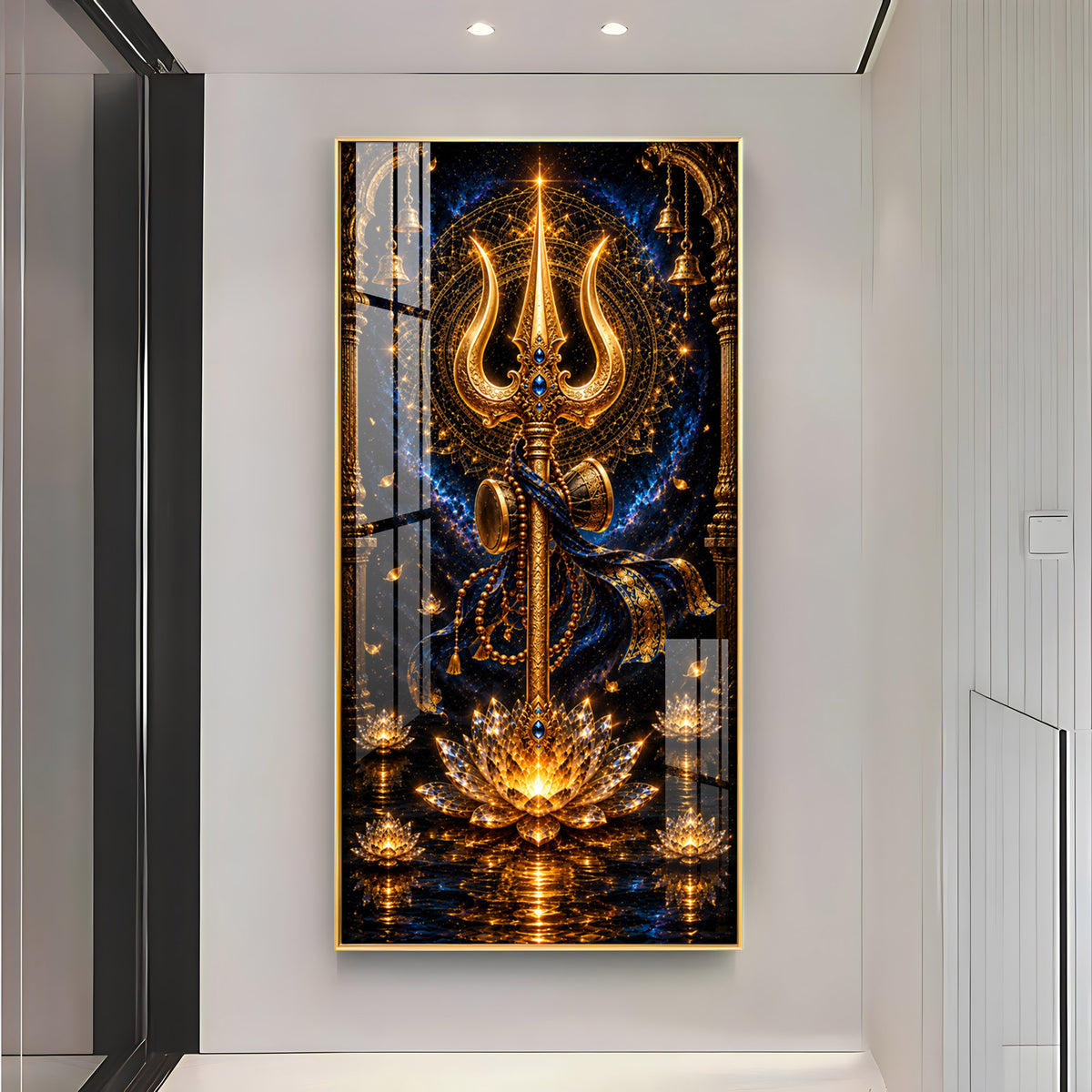Divine Golden Trishul Premium Acrylic Vertical Wall Art