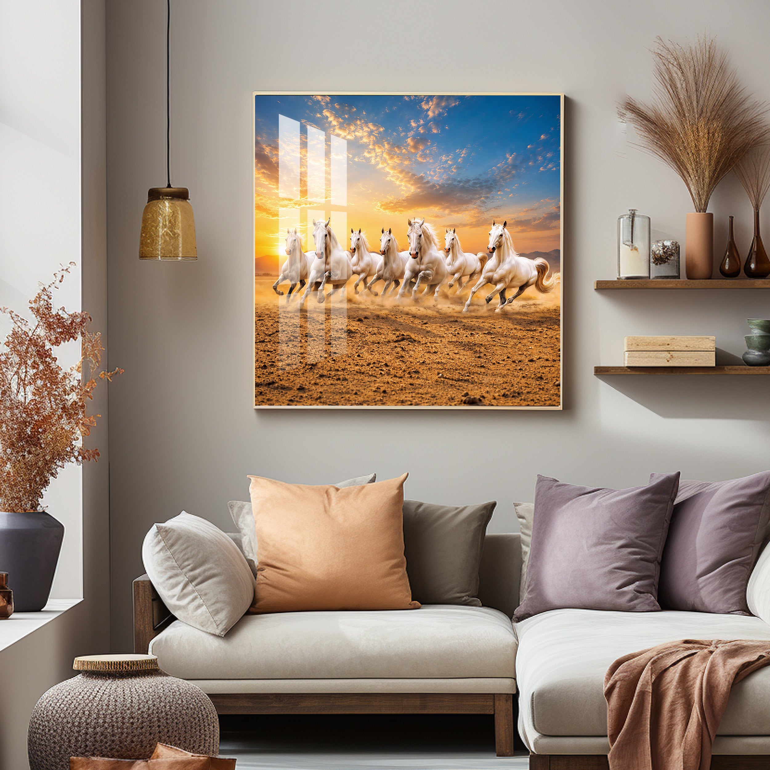 Seven Running Horses Premium Acrylic Square Wall Art