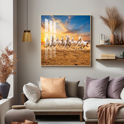 Seven Running Horses Premium Acrylic Square Wall Art