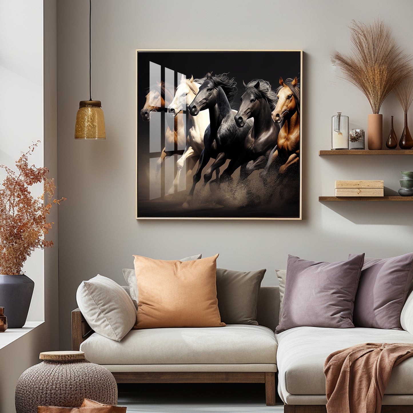 Lucky Running Horses Premium Acrylic Square Wall Art
