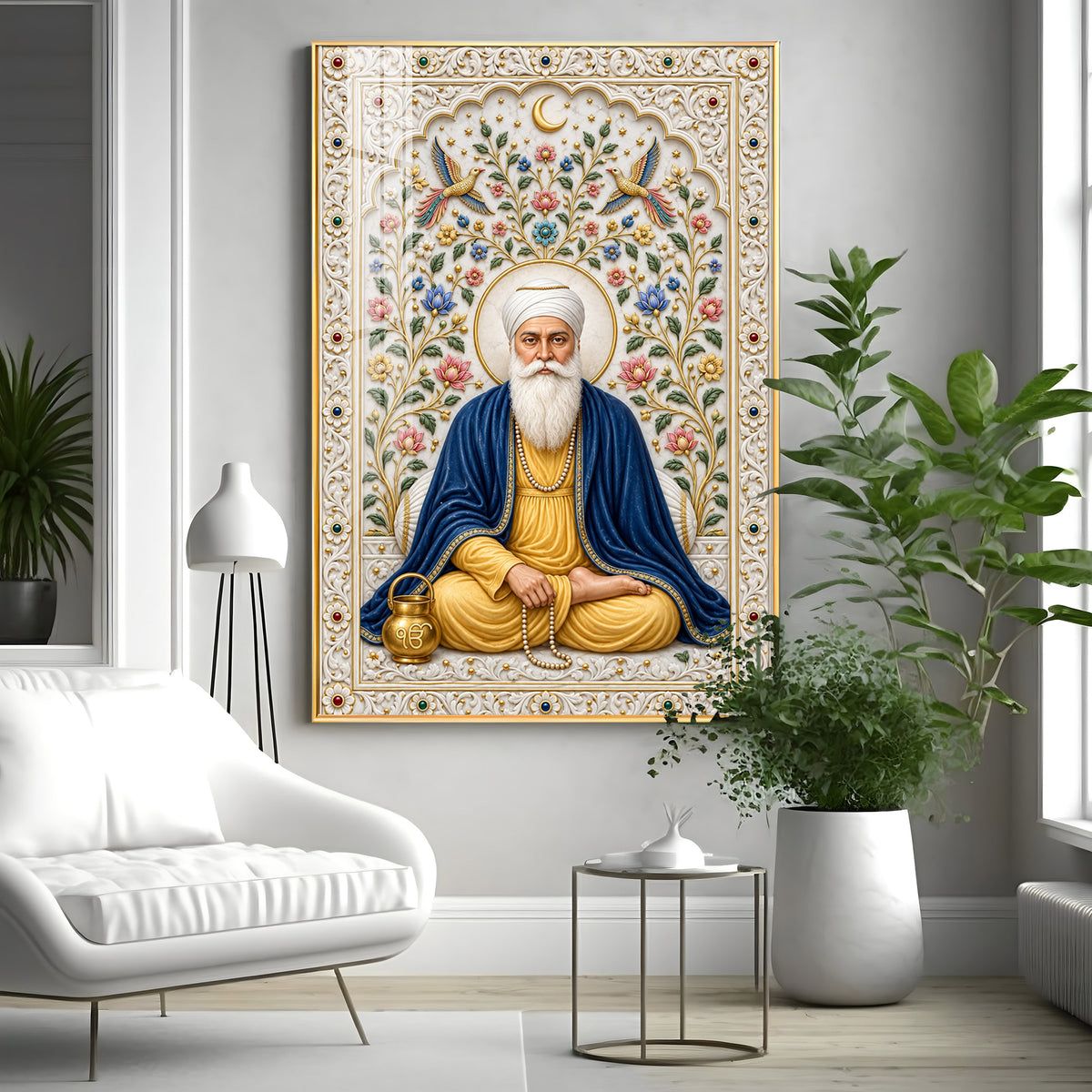 Guru Nanak Devji Blue Shawl Premium Acrylic Vertical Wall Art