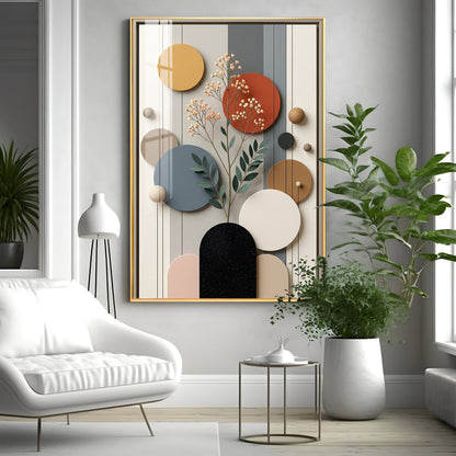 Modern Geometric Spheres with Floral Branch Premium Acrylic Vertical Wall Art
