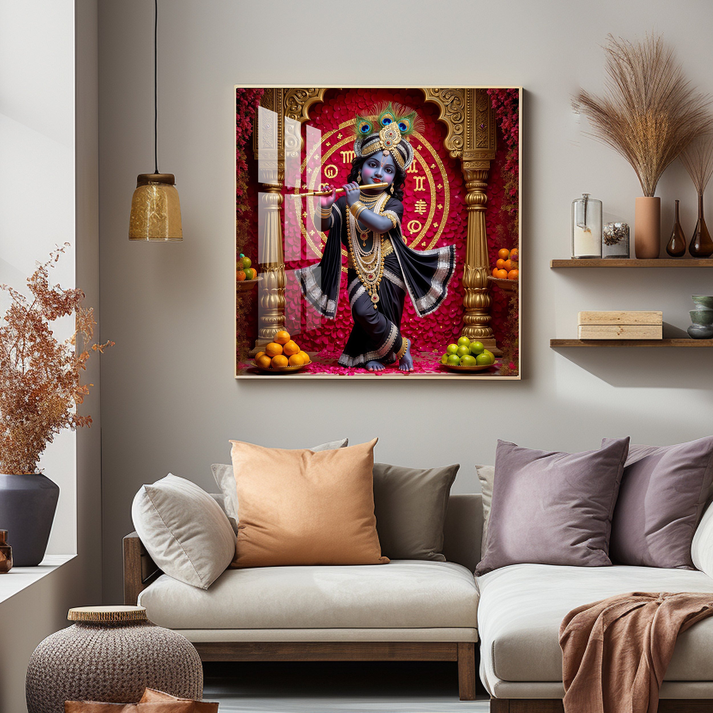 Bal Krishna Playing A Flute Premium Acrylic Square Wall Art