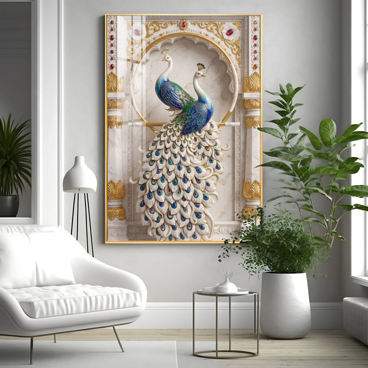 Beautiful Two Peacock Premium Acrylic Vertical Wall Art