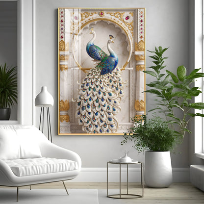 Beautiful Two Peacock Premium Acrylic Vertical Wall Art