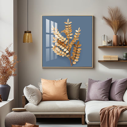 Golden Leaf Design Premium Acrylic Square Wall Art