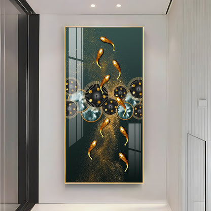 Golden Koi Fish Feng Shui Carp Premium Acrylic Vertical Wall Art